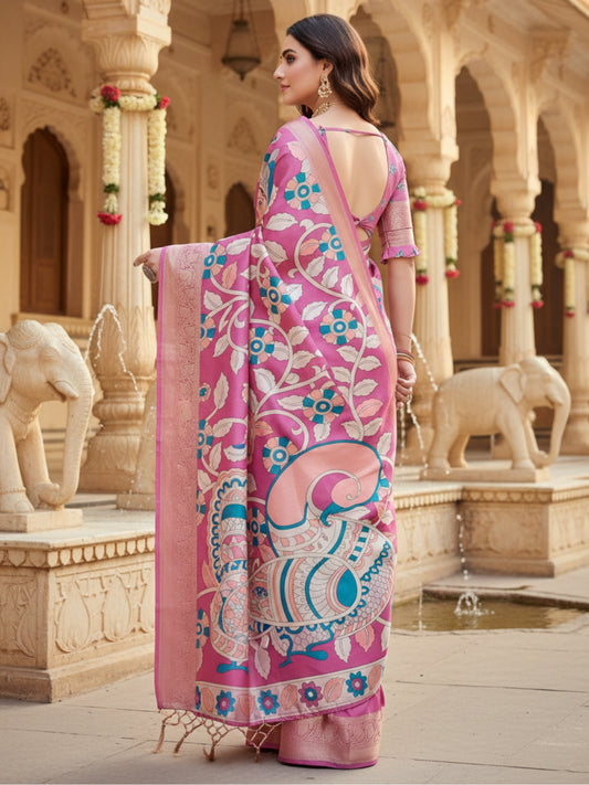 Purple Tussar Silk Saree For Women | Digital Print Party Wear Saree