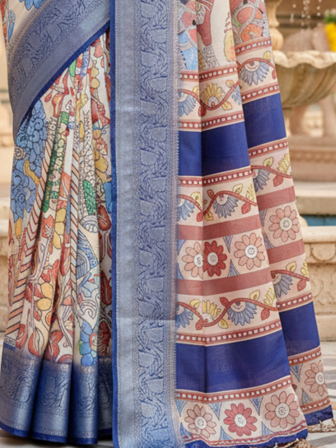 Cream Tussar Silk Saree For Women | Digital Print Party Wear Saree
