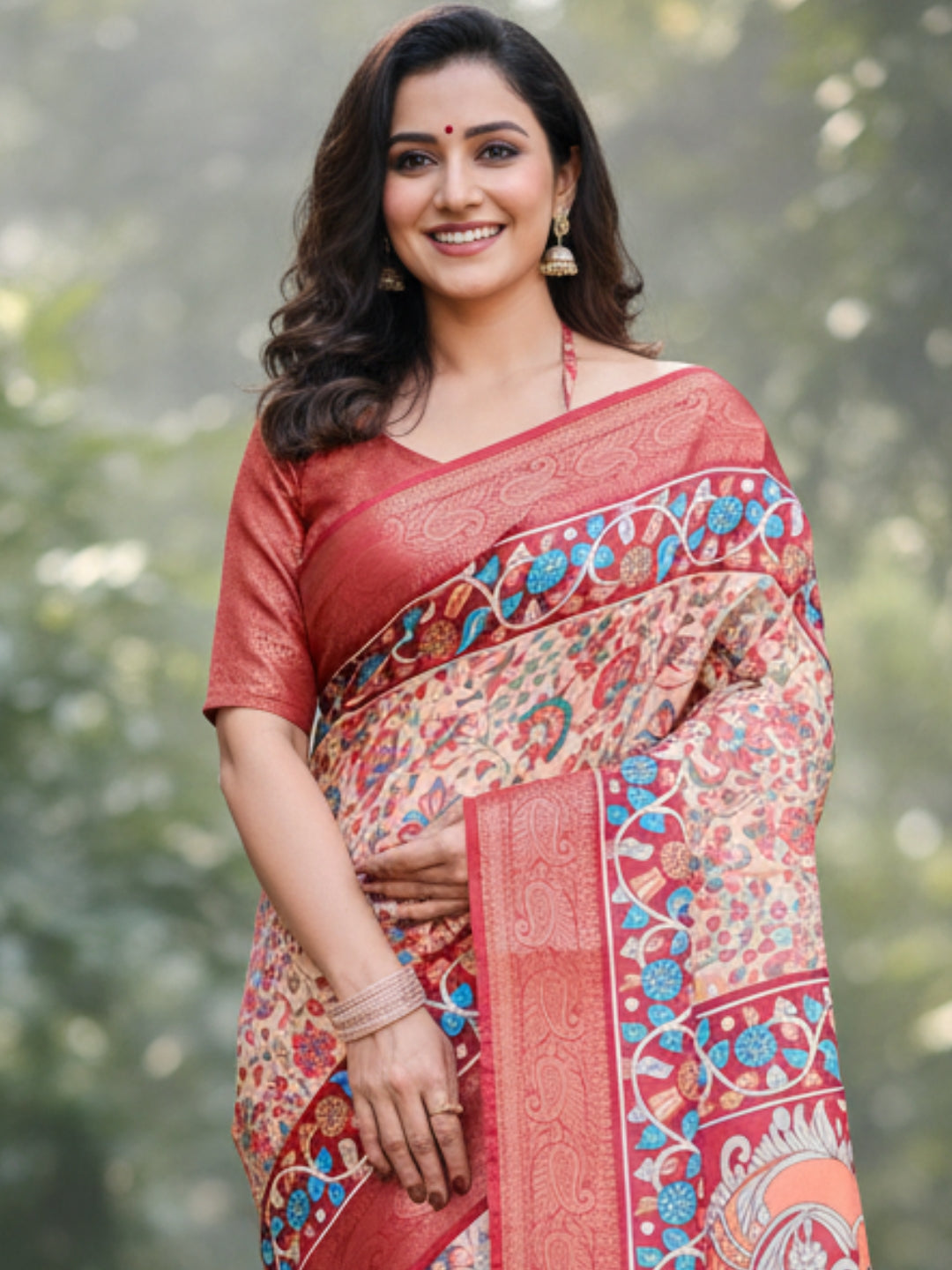 Brown Tussar Silk Saree For Women | Digital Print Party Wear Saree