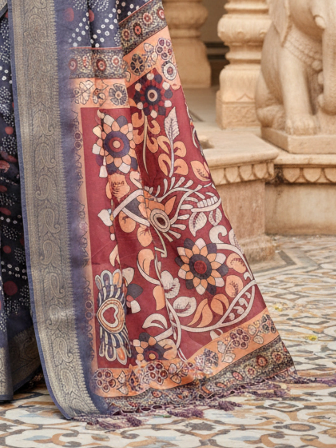 Blue Tussar Silk Saree For Women | Digital Print Party Wear Saree