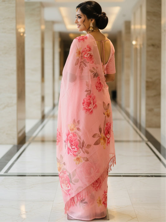Pink Georgette Saree For Women | Digital Print Daily Wear Saree