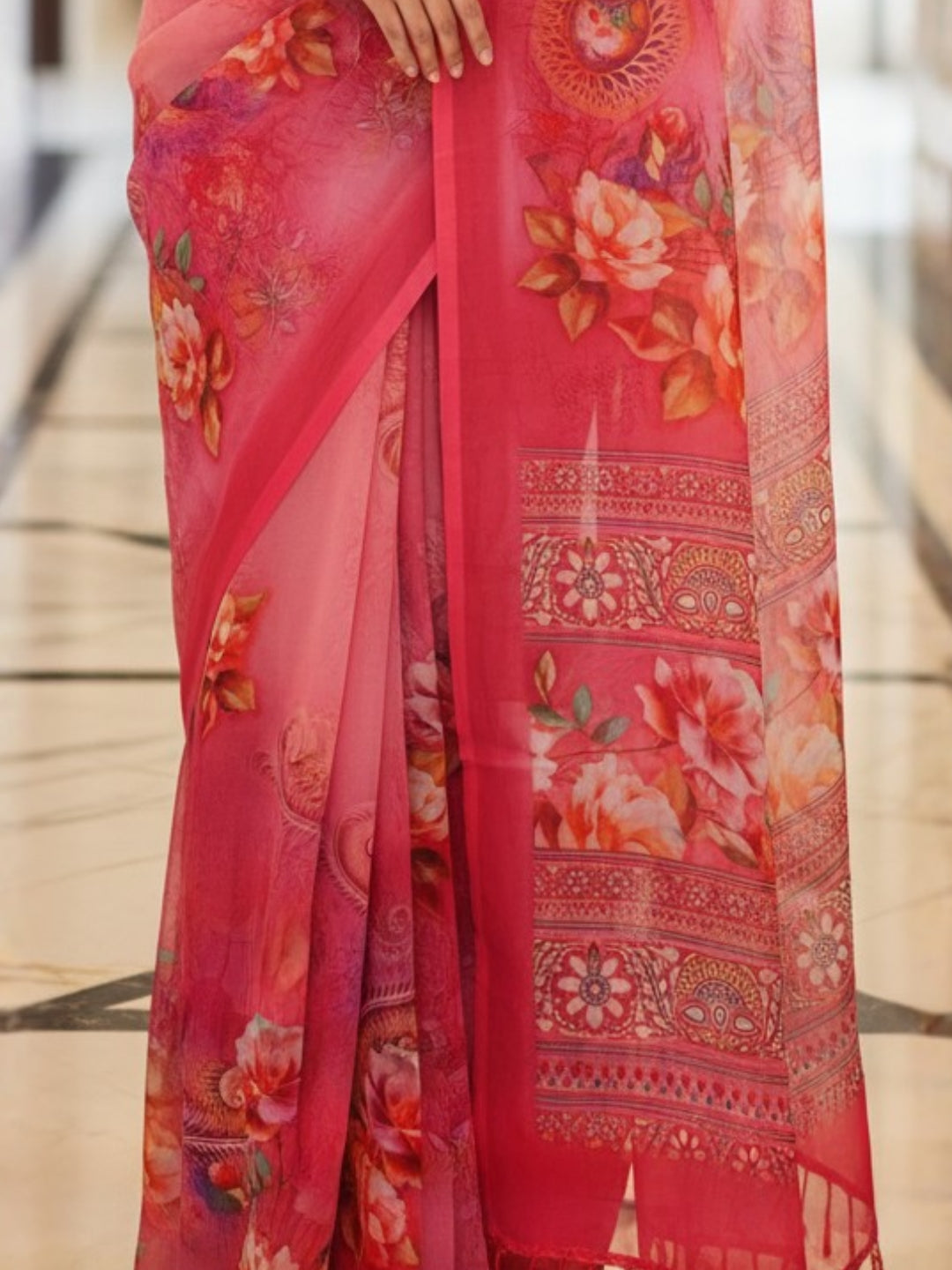 Orange Georgette Saree For Women | Digital Print Daily Wear Saree