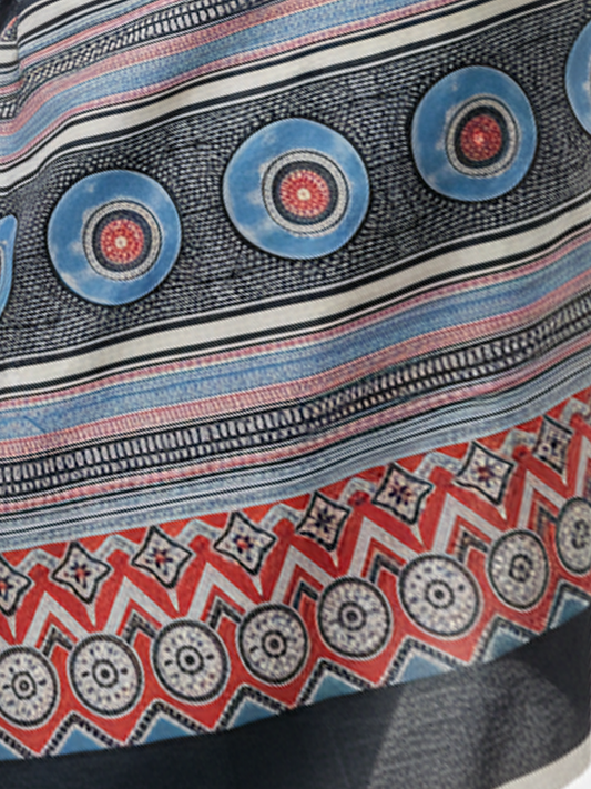 Zamuna Women Black Satin Crepe Geometric Digital Print Saree – Bold Elegance with Modern Flair