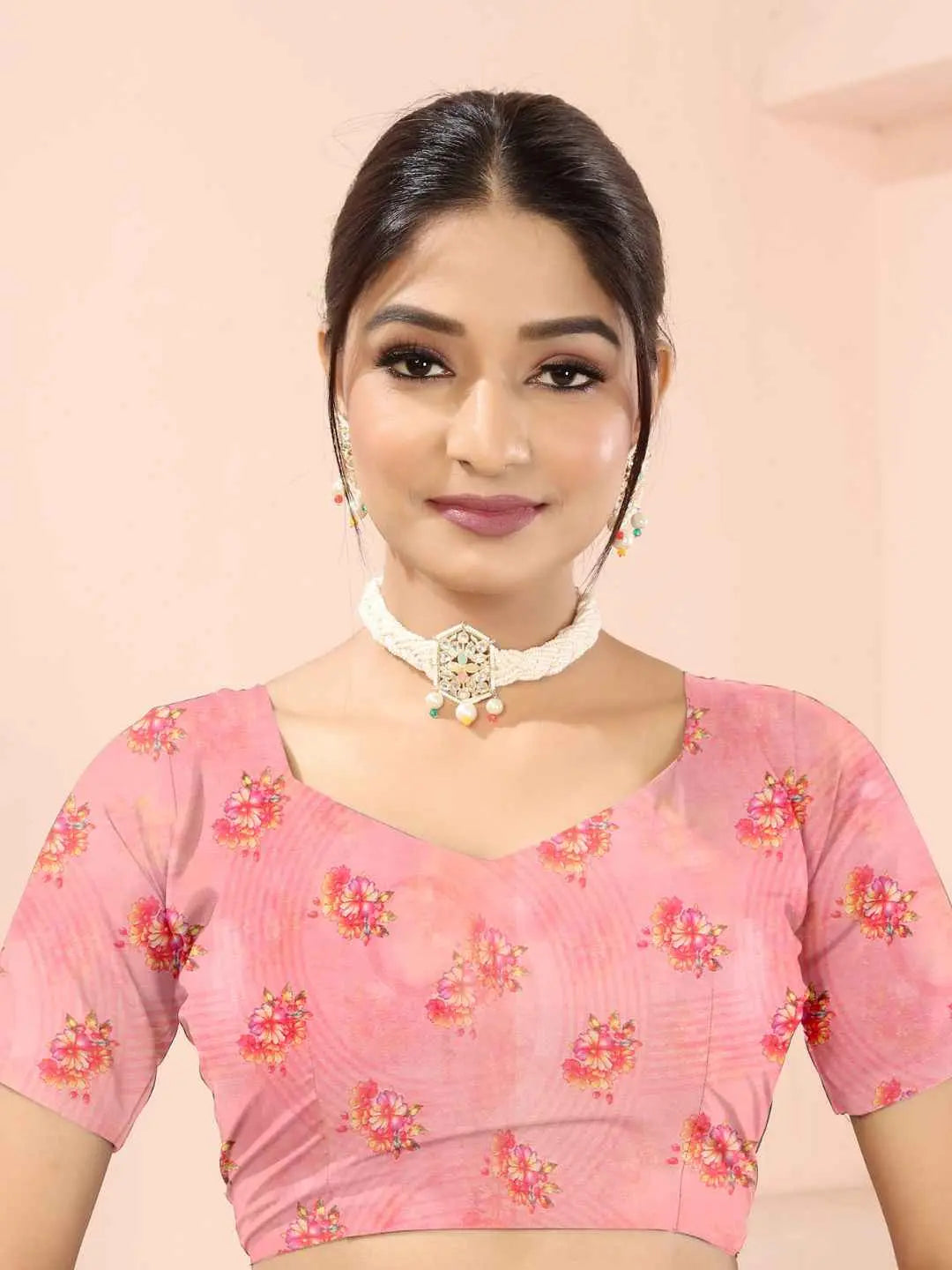 ZAMUNA Blue Georgette Floral Digital Print Saree with Blouse Piece – Stylish Party & Celebration Saree