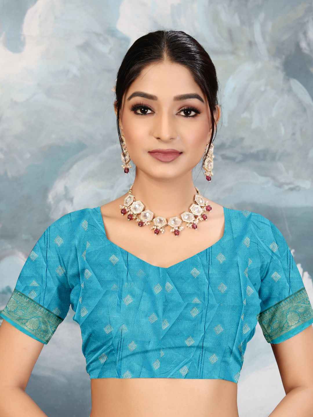 ZAMUNA Blue Silk Kanjivaram Digital Print Saree with Blouse Piece – Royal Wedding & Festive Wear