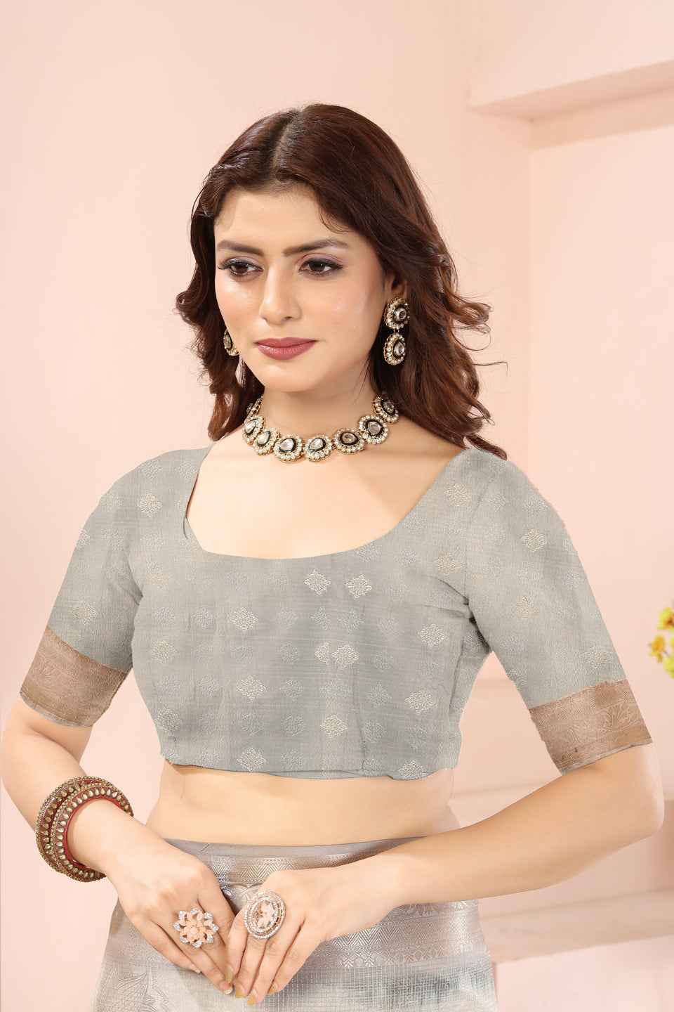 ZAMUNA Light Blue Silk Kanjivaram Digital Print Saree with Blouse Piece – Pastel Wedding & Festive Wear