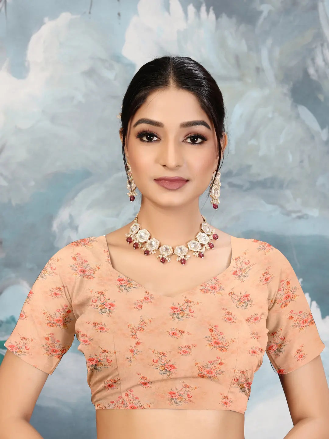 ZAMUNA Orange Georgette Floral Digital Print Saree with Blouse Piece – Elegant Wedding & Festive Wear