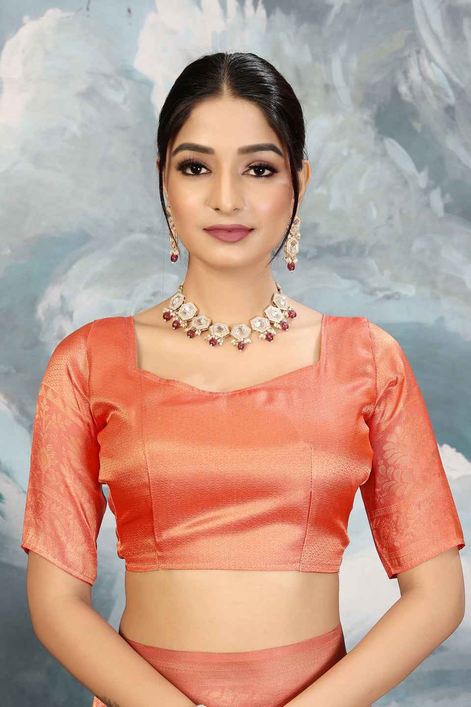 ZAMUNA Orange Silk Woven Digital Print Saree with Blouse Piece – Vibrant Party & Celebration Saree