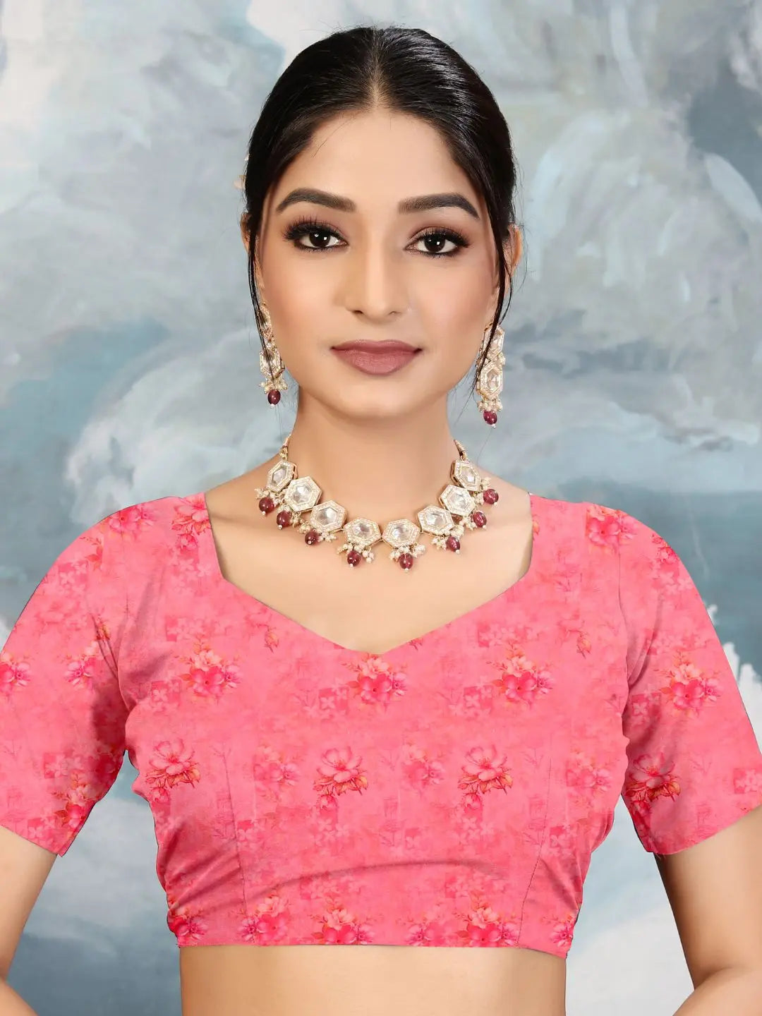 ZAMUNA Pink Georgette Floral Digital Print Saree with Blouse Piece – Graceful Party & Festive Look