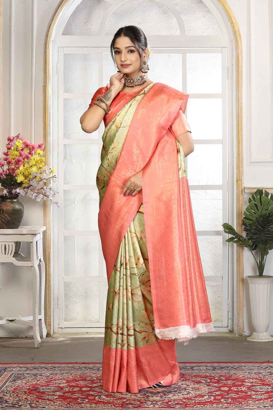 ZAMUNA Red Silk Woven Digital Print Saree with Blouse Piece – Rich Wedding & Festive Look