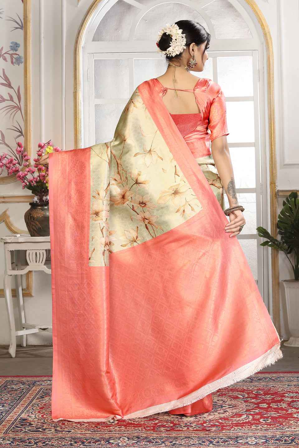 ZAMUNA Red Silk Woven Digital Print Saree with Blouse Piece – Rich Wedding & Festive Look