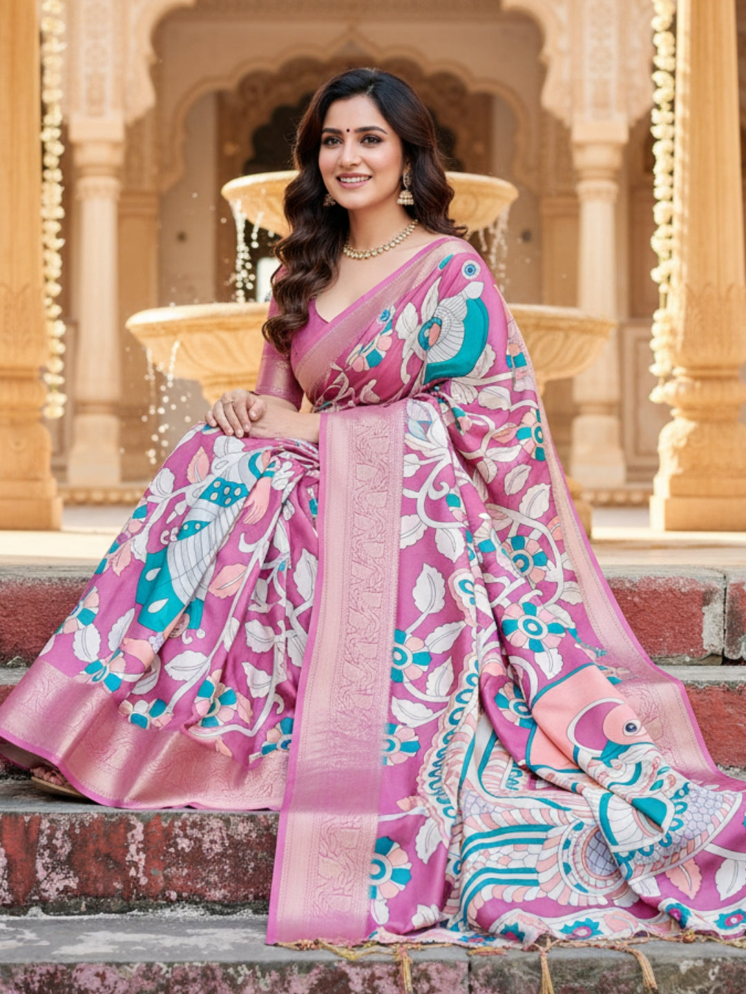 Purple Tussar Silk Saree For Women | Digital Print Party Wear Saree