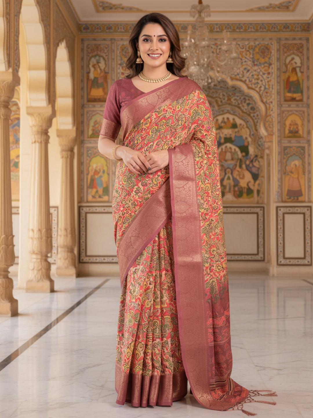 Yellow  Orange Linen Cotton Saree For Women | Digital Print Party Wear Saree