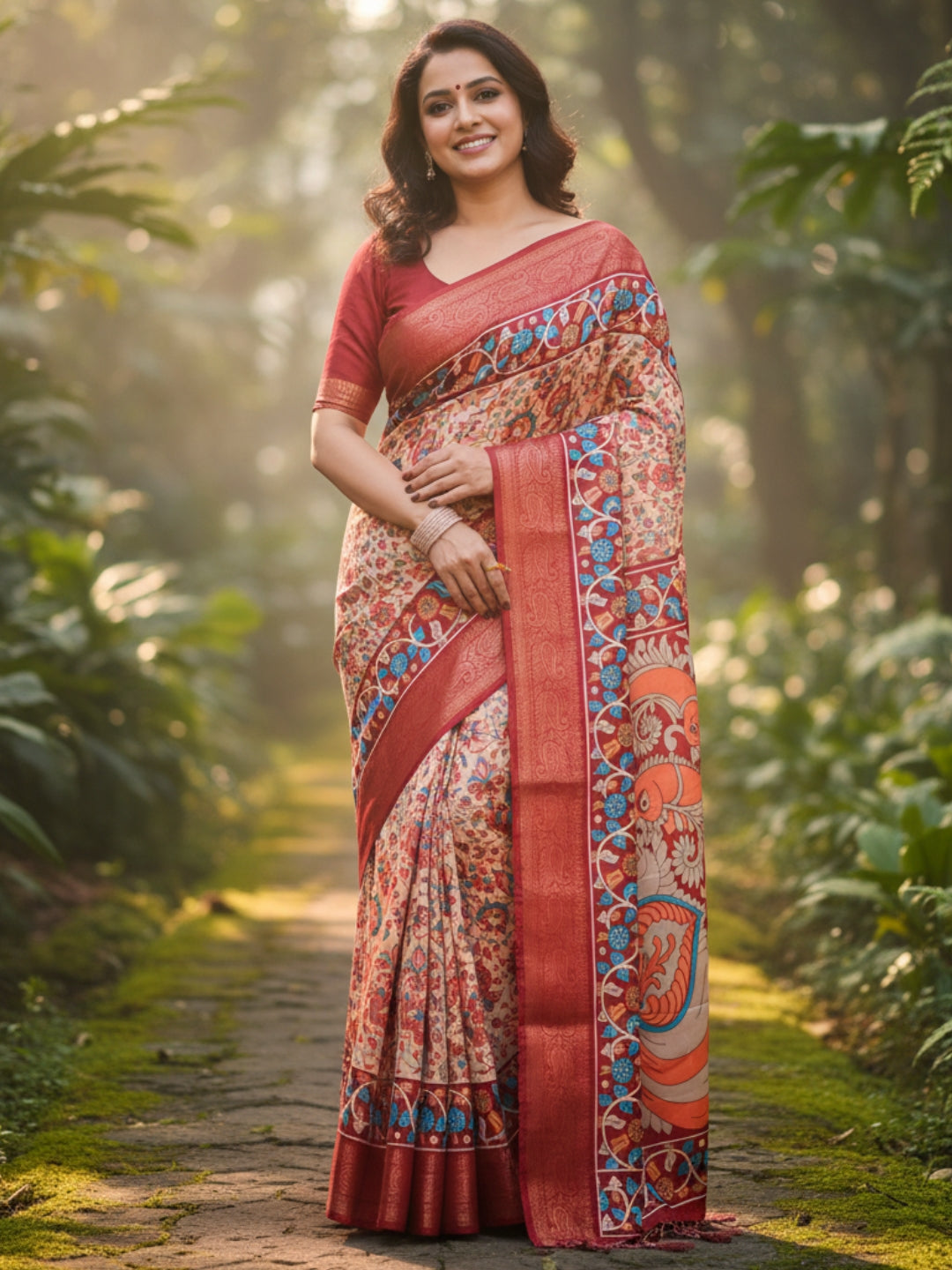 Brown Tussar Silk Saree For Women | Digital Print Party Wear Saree