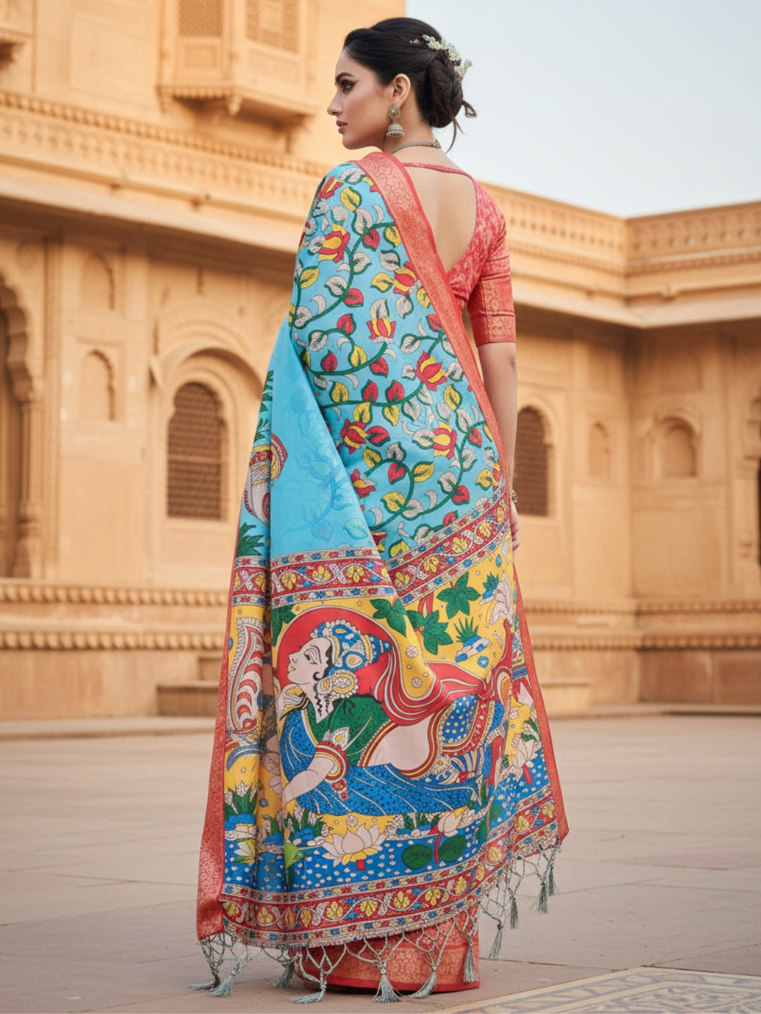 Green Tussar Silk Saree For Women | Digital Print Party Wear Saree