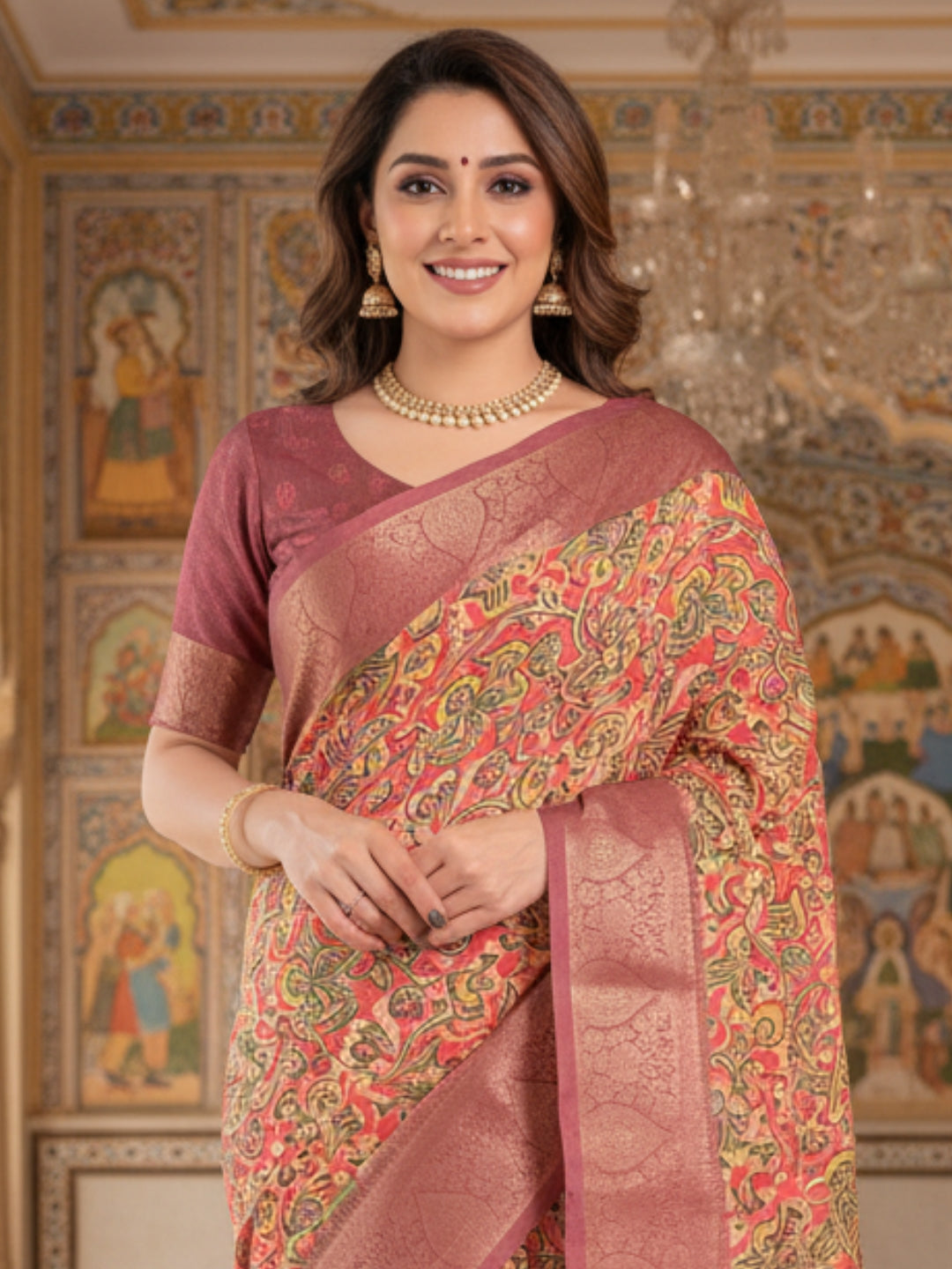 Yellow  Orange Linen Cotton Saree For Women | Digital Print Party Wear Saree