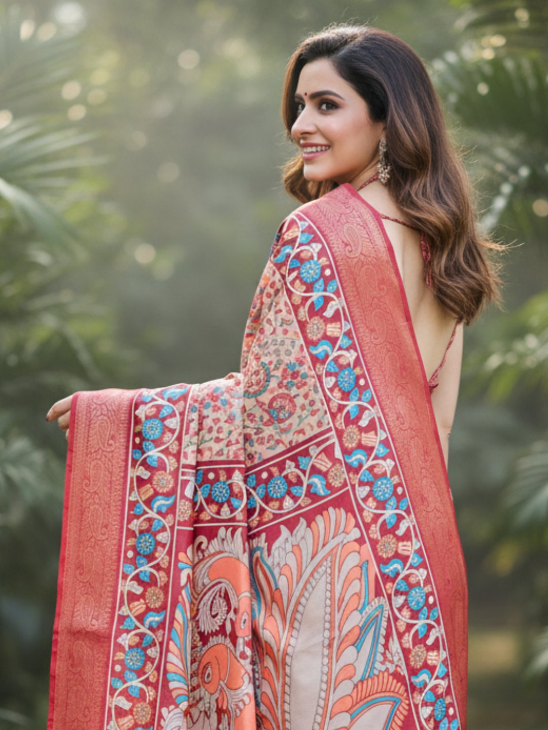 Brown Tussar Silk Saree For Women | Digital Print Party Wear Saree