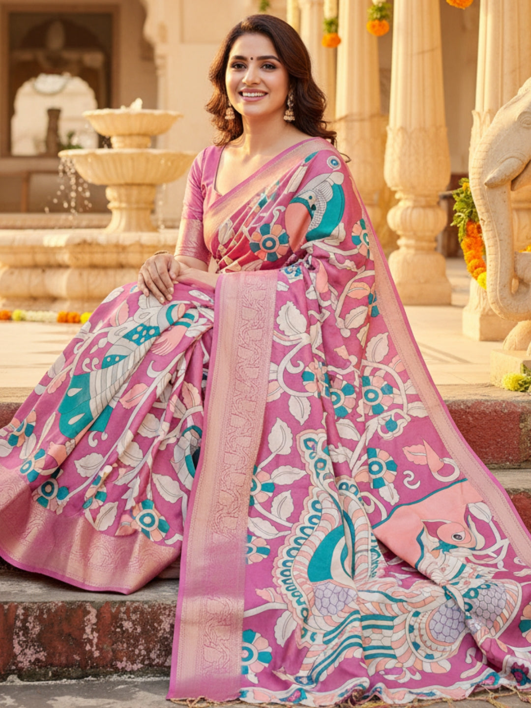 Purple Tussar Silk Saree For Women | Digital Print Party Wear Saree