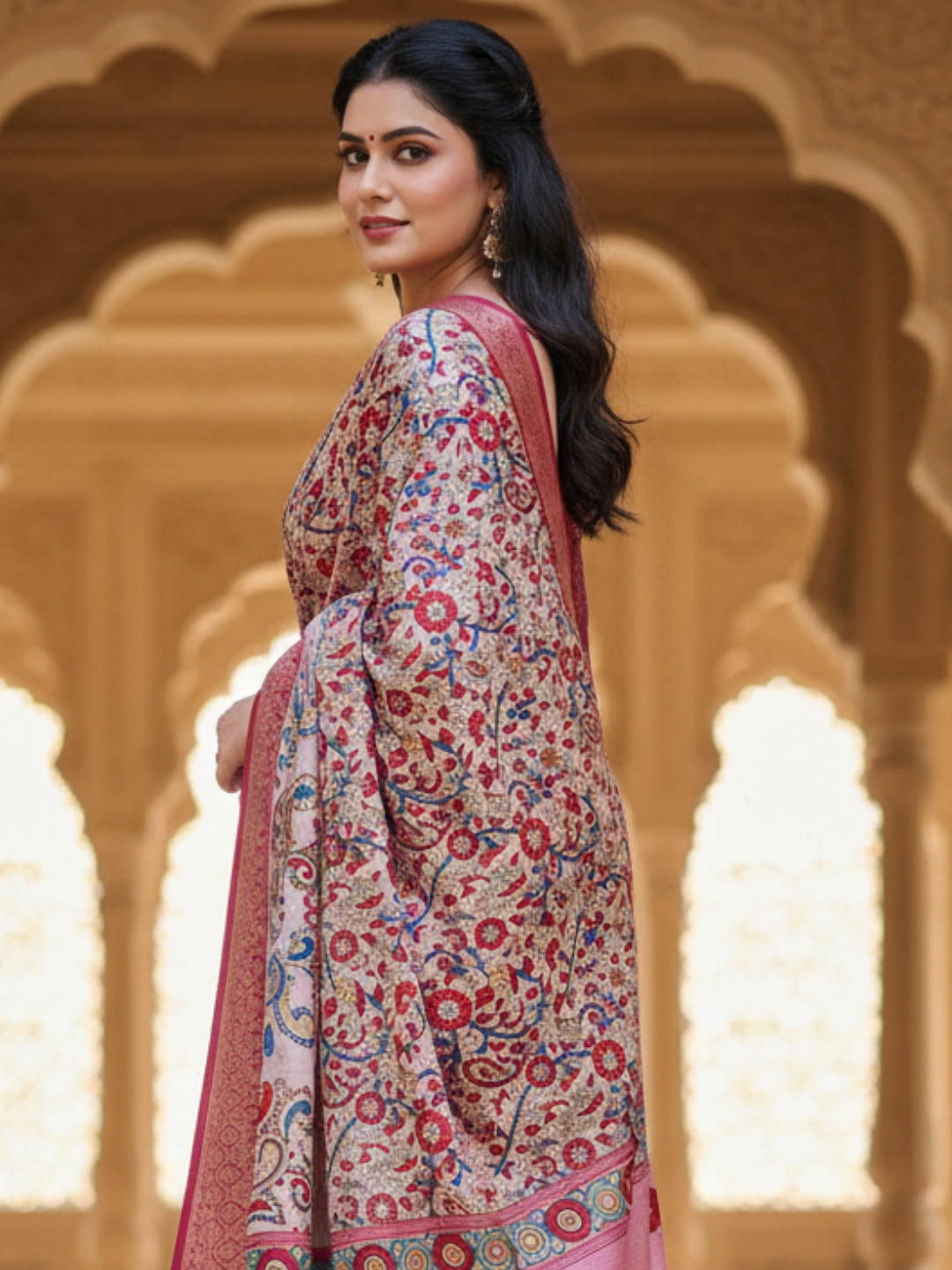 Pink Tussar Silk Saree For Women | Digital Print Party Wear Saree