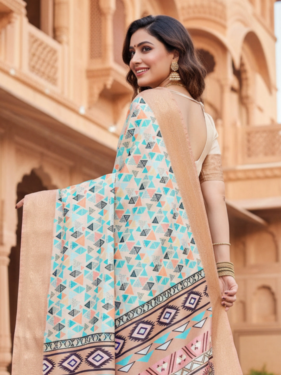 Blue  Brown Tussar Silk Saree For Women | Digital Print Party Wear Saree