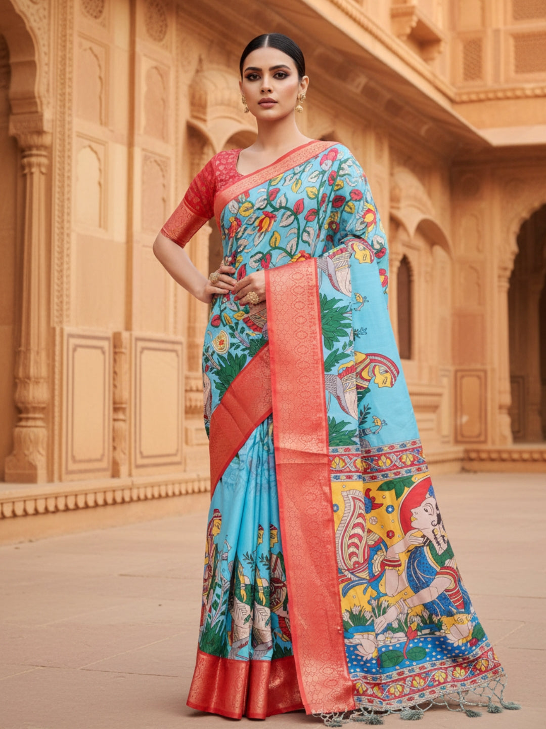 Green Tussar Silk Saree For Women | Digital Print Party Wear Saree