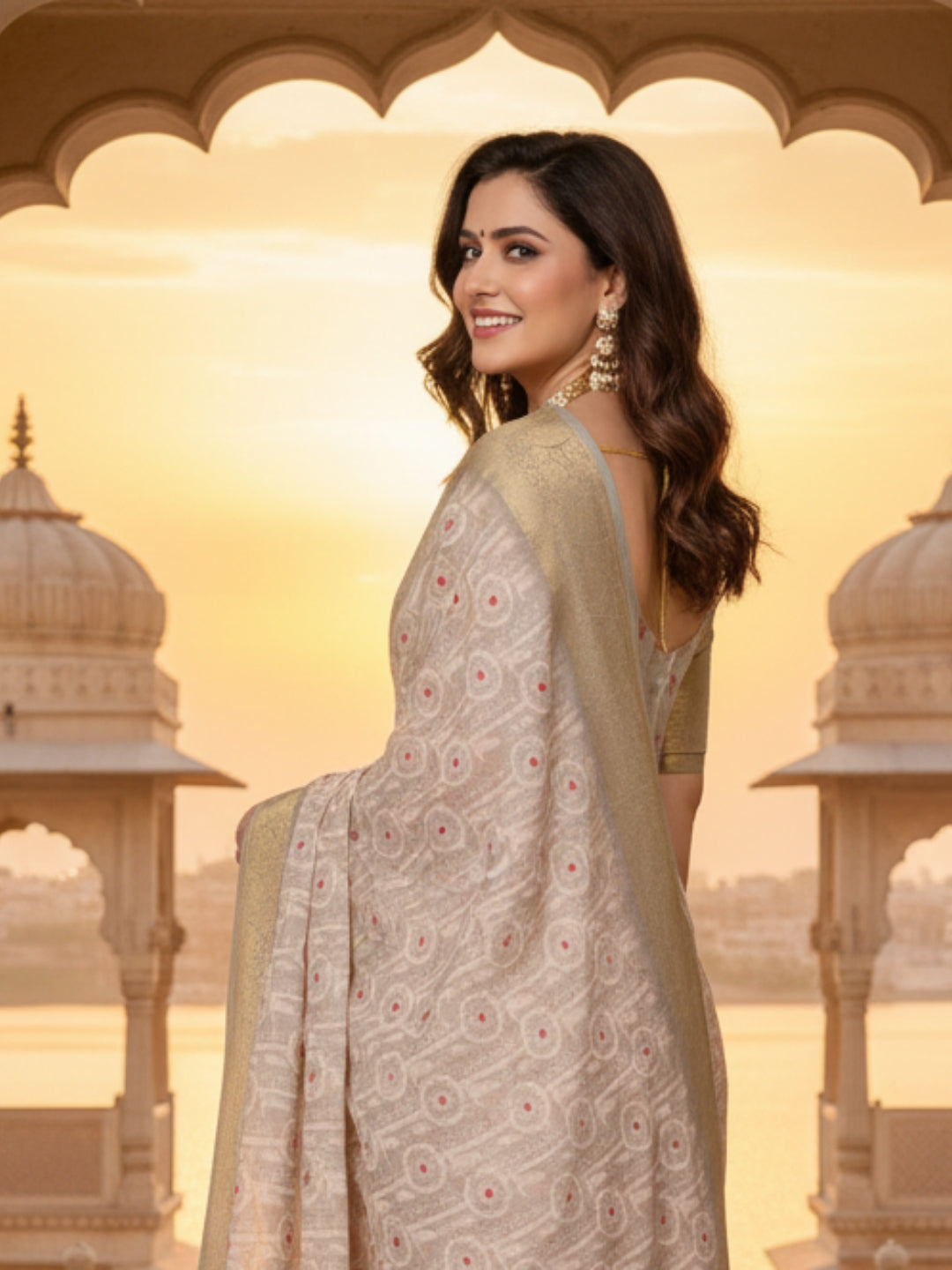 Grey Linen Cotton Saree For Women | Digital Print Party Wear Saree