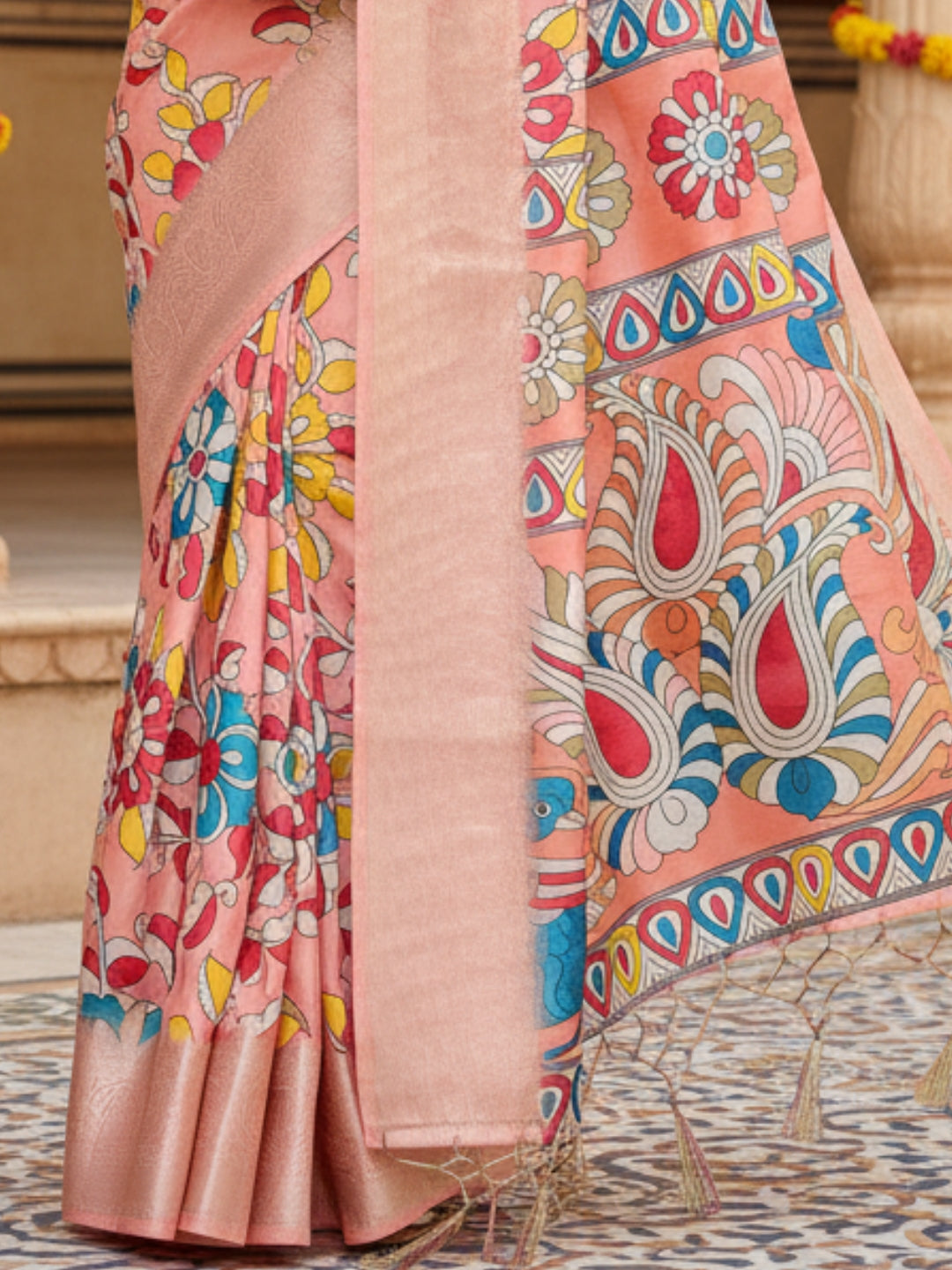 Orange Tussar Silk Saree For Women | Digital Print Party Wear Saree