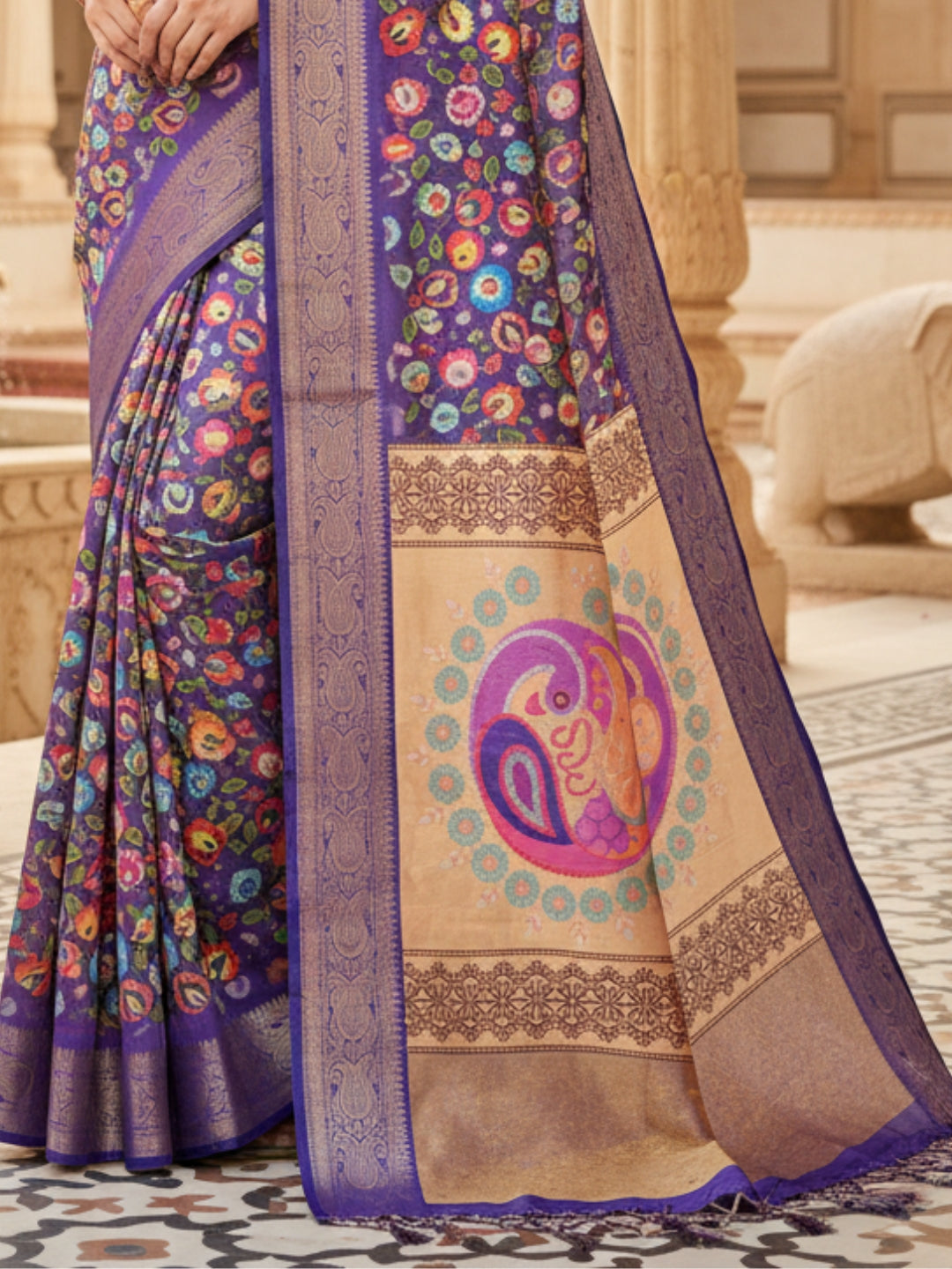 Blue Tussar Silk Saree For Women | Digital Print Party Wear Saree