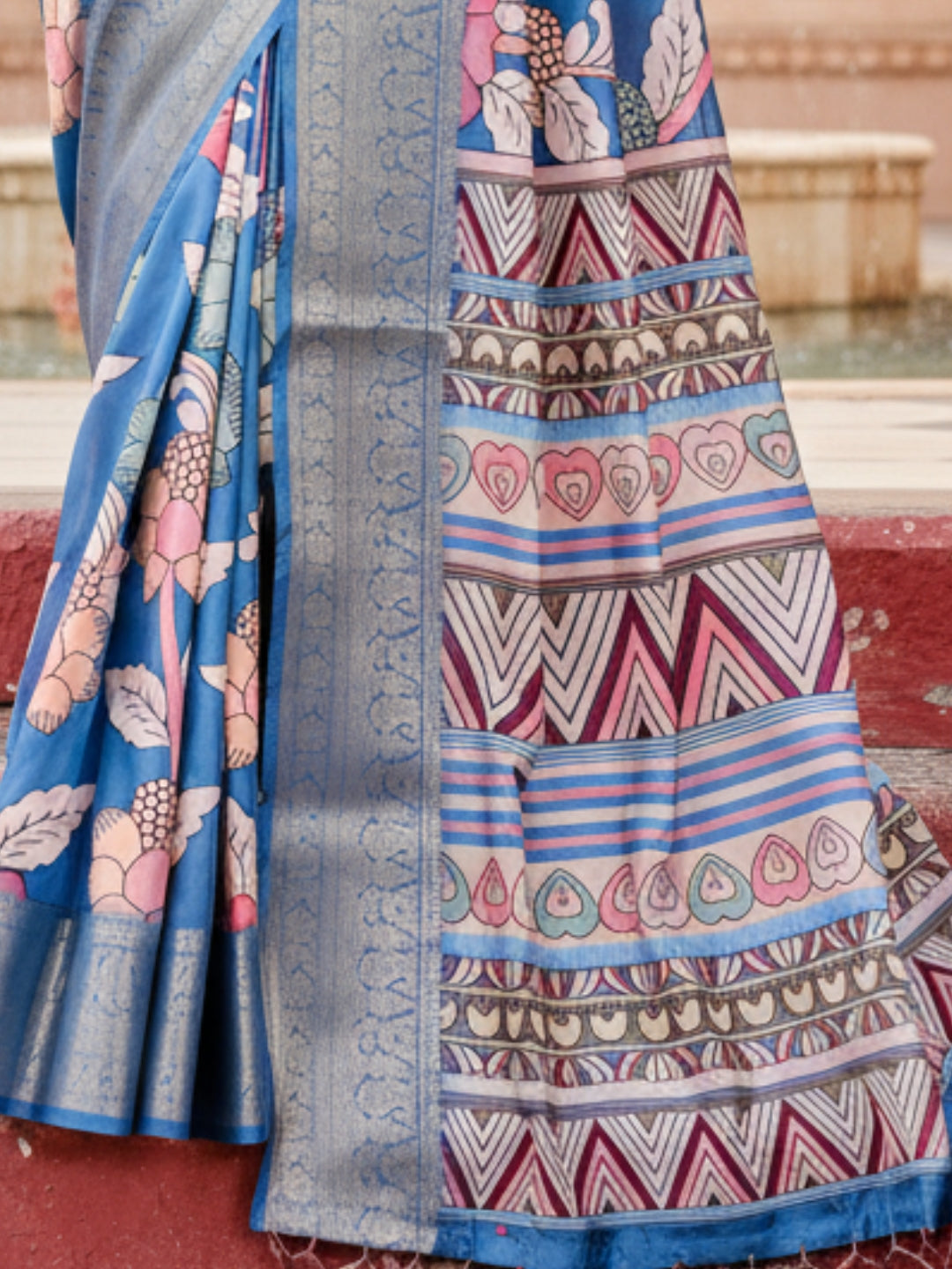 Blue Tussar Silk Saree For Women | Digital Print Party Wear Saree