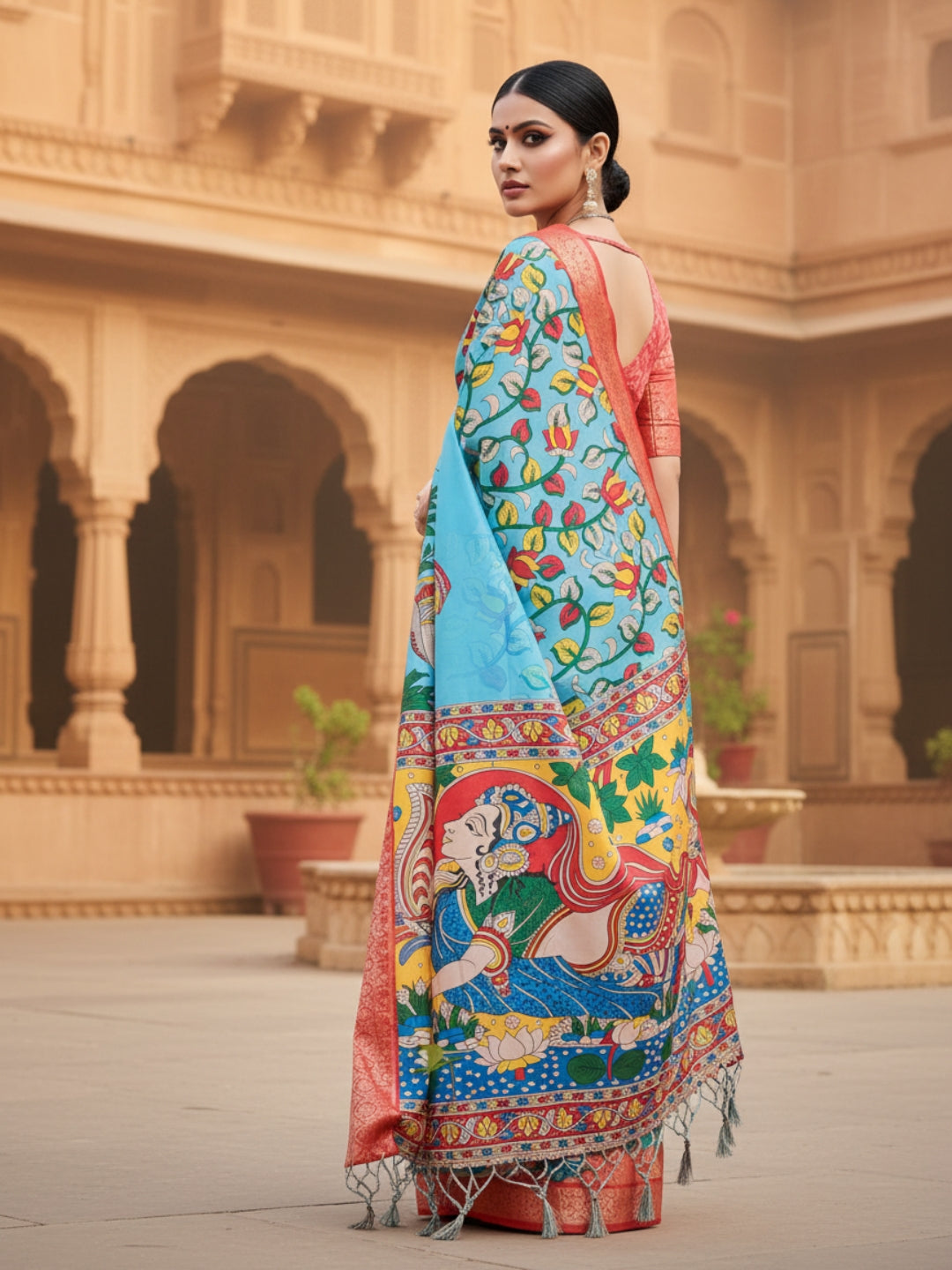 Green Tussar Silk Saree For Women | Digital Print Party Wear Saree