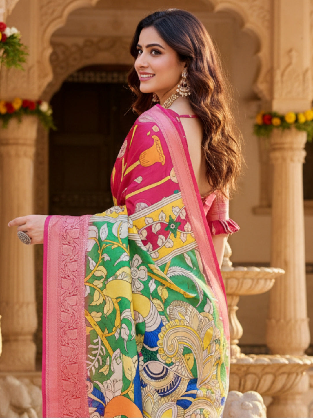 Red Tussar Silk Saree For Women | Digital Print Party Wear Saree