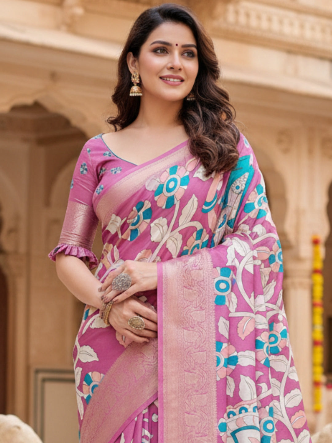 Purple Tussar Silk Saree For Women | Digital Print Party Wear Saree