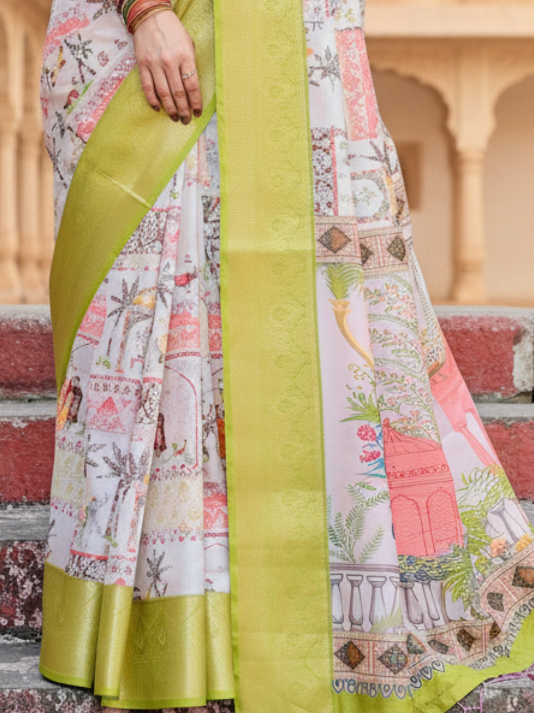 Yellow Tussar Silk Saree For Women | Digital Print Party Wear Saree