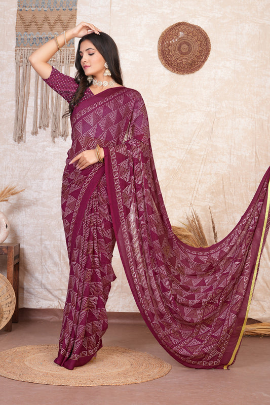 Zamuna Women Royal Purple Georgette Geometric Saree | Luxurious Evening Festive Wear
