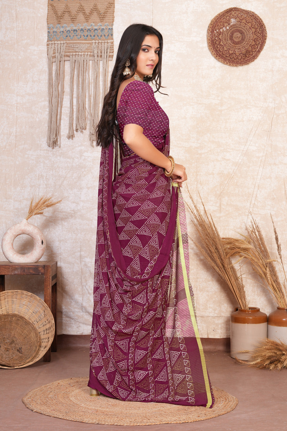 Zamuna Women Royal Purple Georgette Geometric Saree | Luxurious Evening Festive Wear