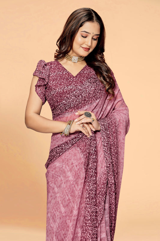 Zamuna Women Deep Purple Georgette Geometric Saree | Regal Evening & Party Wear