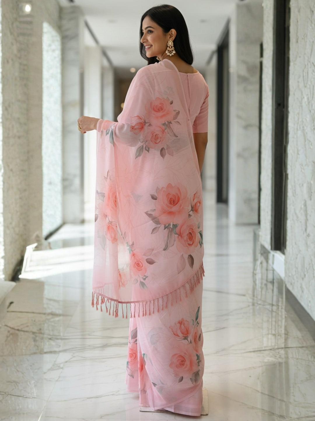 Cream Georgette Saree For Women | Digital Print Daily Wear Saree