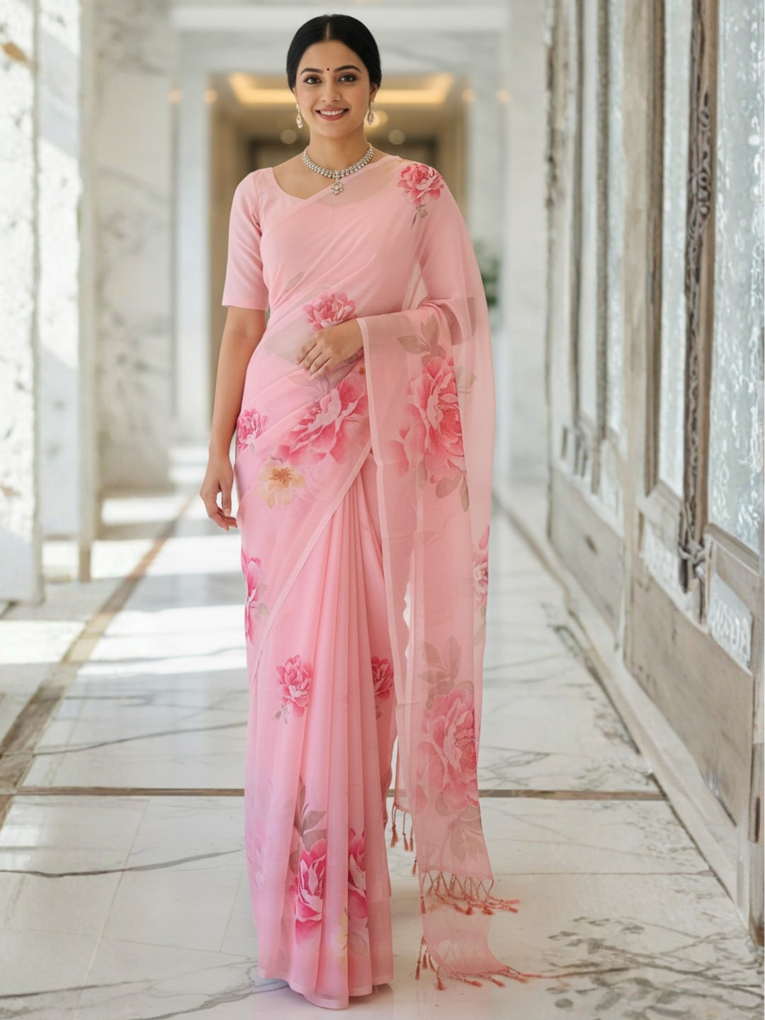 Cream Georgette Saree For Women | Digital Print Daily Wear Saree