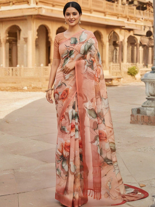 Brown Georgette Saree For Women | Digital Print Daily Wear Saree