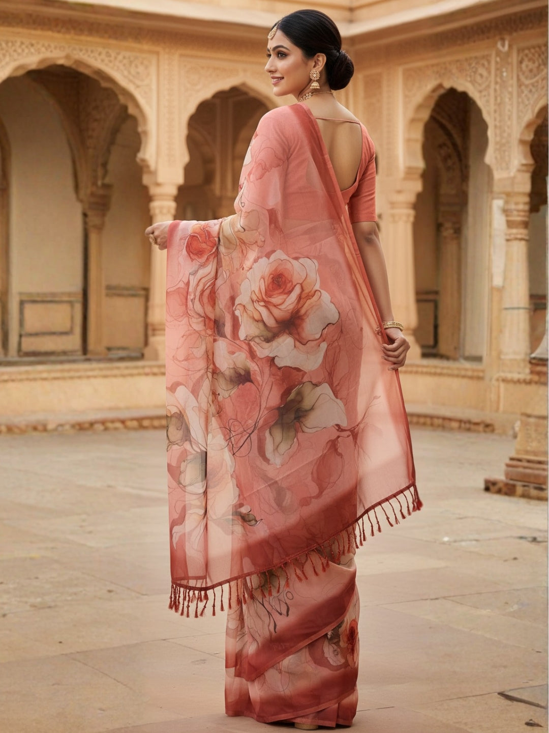 Brown Georgette Saree For Women | Digital Print Daily Wear Saree