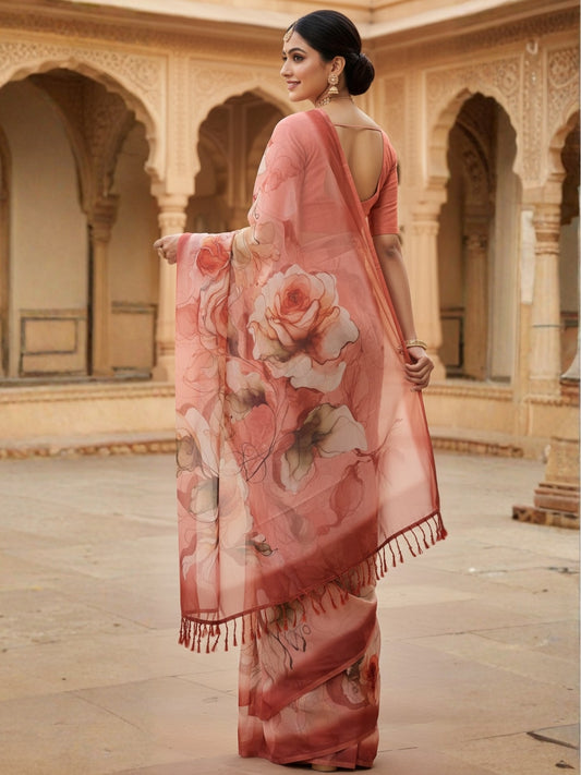 Brown Georgette Saree For Women | Digital Print Daily Wear Saree