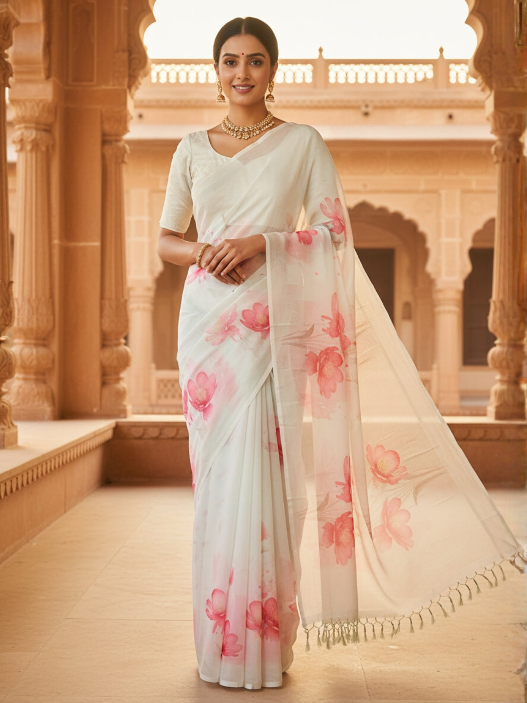 Green Georgette Saree For Women | Digital Print Daily Wear Saree