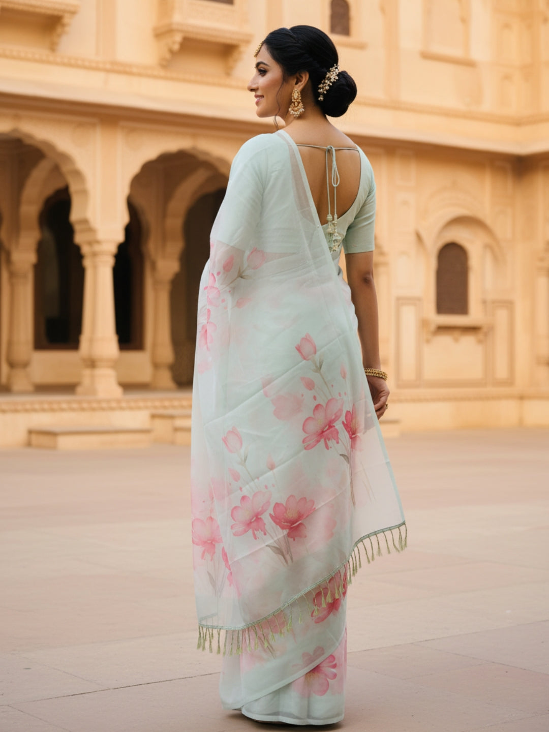 Green Georgette Saree For Women | Digital Print Daily Wear Saree