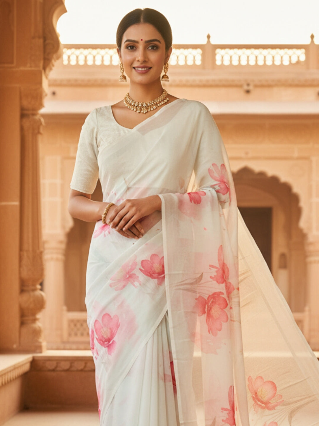 Green Georgette Saree For Women | Digital Print Daily Wear Saree