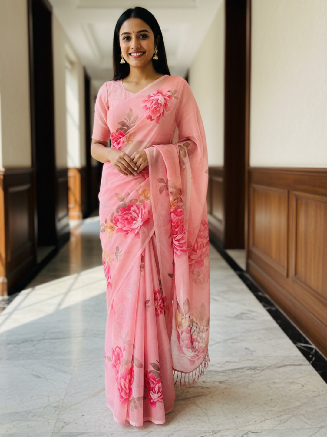 Pink Georgette Saree For Women | Digital Print Daily Wear Saree
