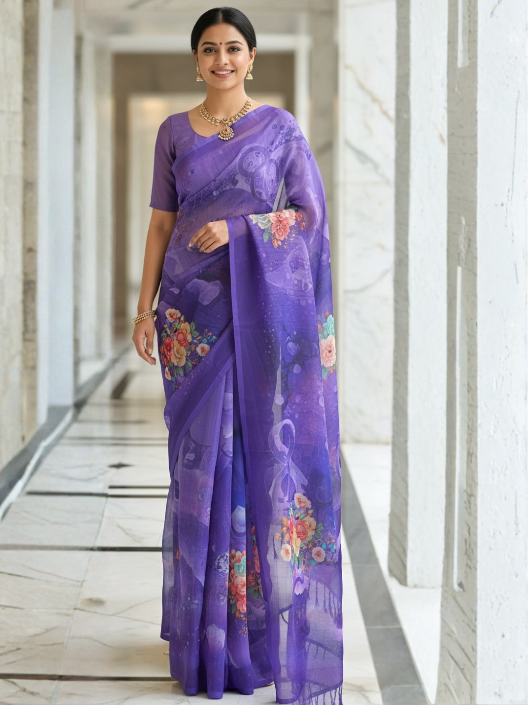 Blue Georgette Saree For Women | Digital Print Daily Wear Saree