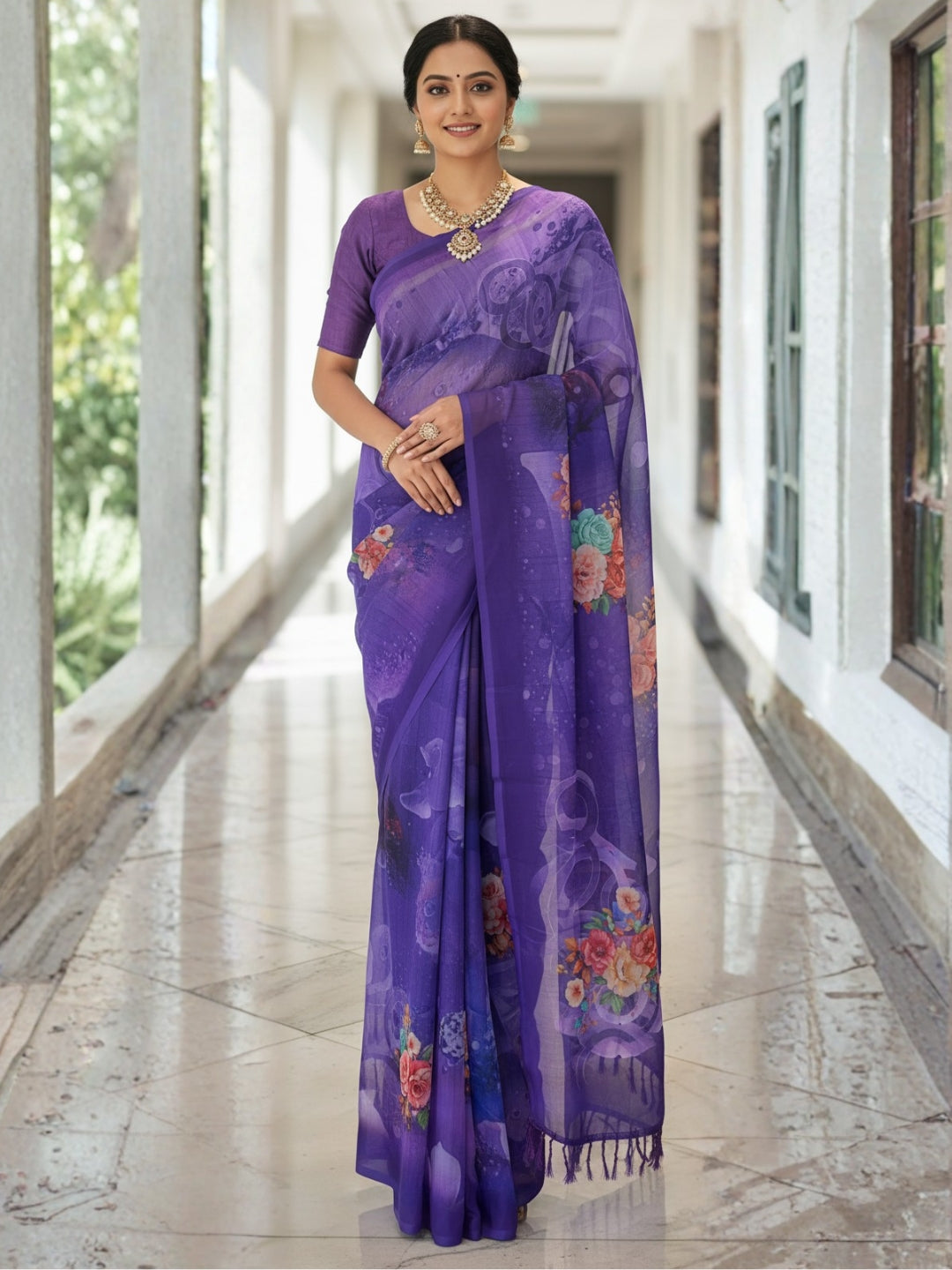 Blue Georgette Saree For Women | Digital Print Daily Wear Saree