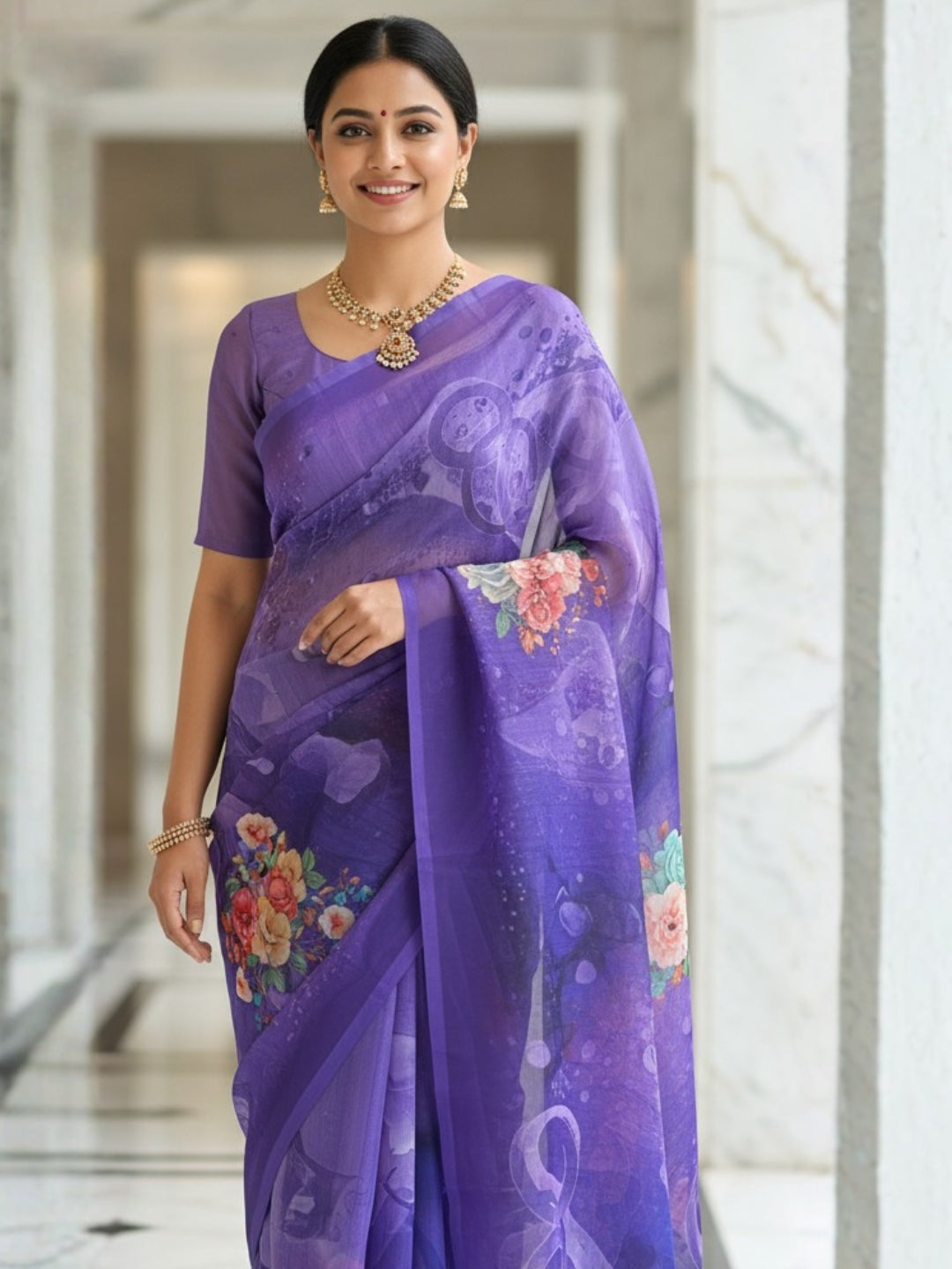 Blue Georgette Saree For Women | Digital Print Daily Wear Saree