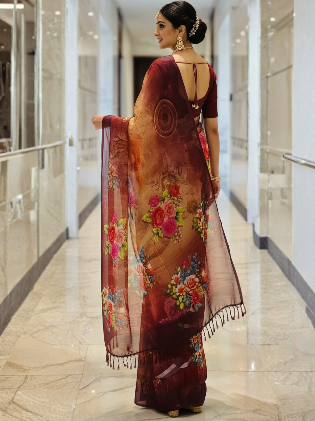 Orange Georgette Saree For Women | Digital Print Daily Wear Saree