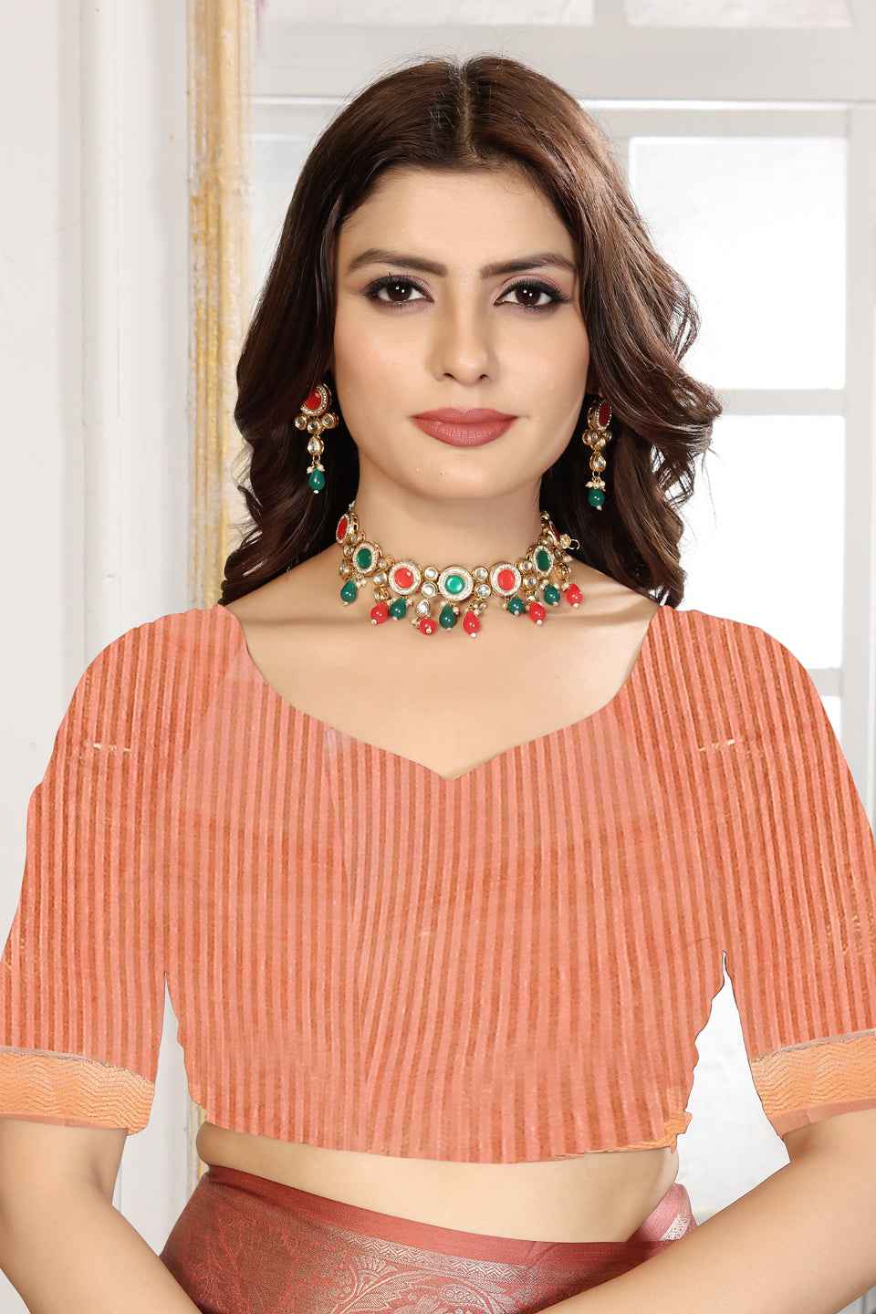 ZAMUNA Orange Tissue Woven Floral Digital Print Saree with Blouse Piece – Festive & Bridal Elegance